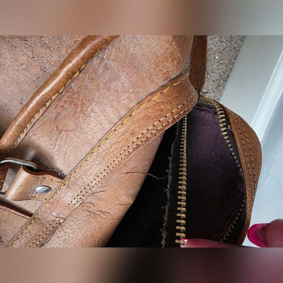 Tooled Leather Weekender Overnight Travel Handcrafted Structured Travel Bag Tan - Picture 6 of 16